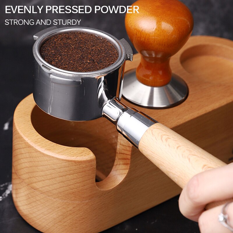 Kaffemaskine tamper måtte massivt træ 58mm espresso maskine håndtag beslag tryk hjørne kaffe filter tamper holder barista værktøj