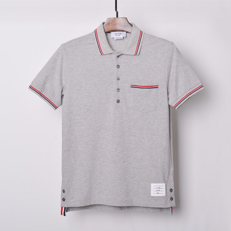 men's summer with pocket short sleeve smart casual men dyed cotton polo shirts for male: gray / XL