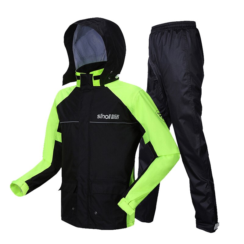 SINOLL Motorcycle Raincoat+Rain Pants Motorcycle Rain Suit Waterproof Motorcycle Rain Jacket Poncho Riding Motorbike Rain Coat: Green / L