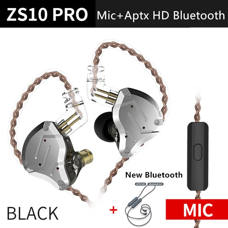Kz  zs10 pro aptx hd bluetooth-kabel i örat hörlurar hybrid 4ba 1dd hifi bas hörlurar metall hörlurar sport för iphone