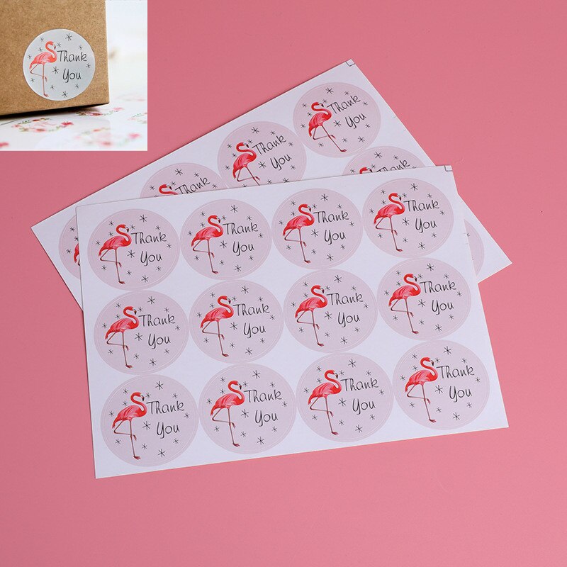 Autocollant de scellage "merci", étiquette flamant rose rond, étiquette en papier, emballage, décoration, fête et , DIY bricolage, 120 pièces/lot