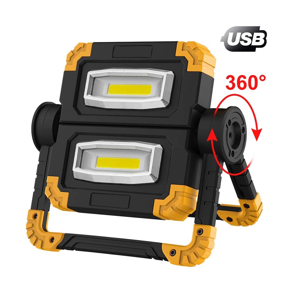 LED Work Light USB Rechargeable Flood Light Folding Portable Waterproof 2 COB 2000LM Working Lights for Outdoor Camping Hiking