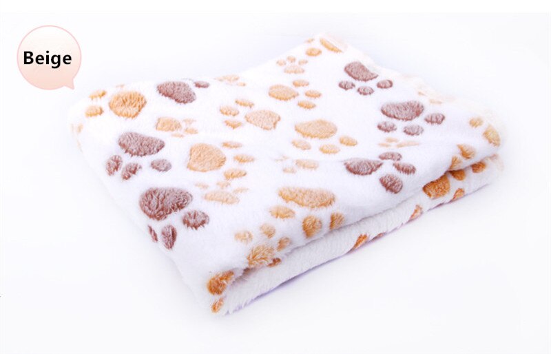 Couverture polaire douce pour chien, chat, chiot, motif floral mignon, 3 couleurs , 25 x 25cm , 40 x 60cm, 76 x 52cm, motif imprimé de pattes, tapis pour animaux de compagnie: Beige / 25 x 25cm