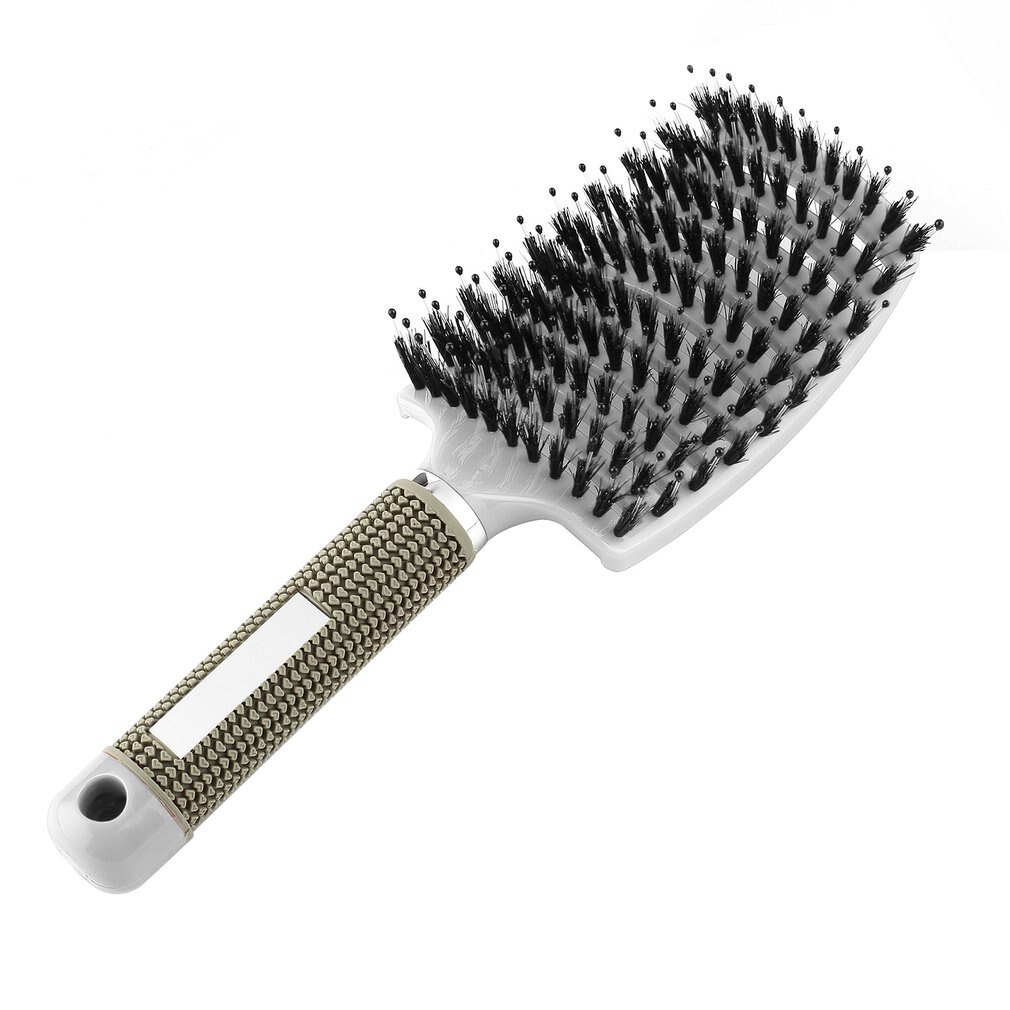 Kvinder kvindeligt hår hovedbundsmassage kam børste og nylon hårbørste våd krøllet detangle hårbørste til salon frisør styling værktøjer: Hvid