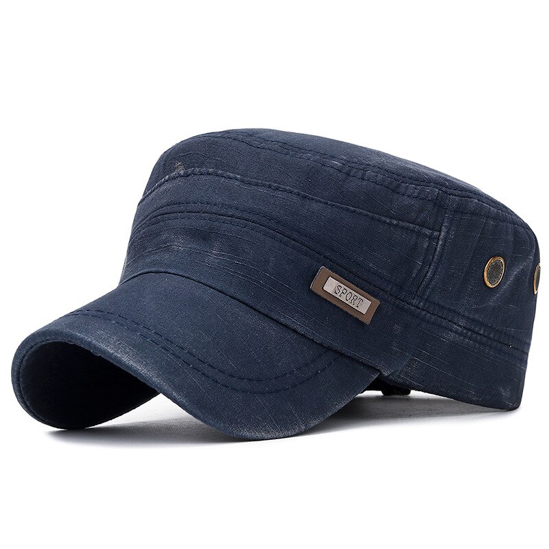Male Flat Top Cap Cotton Comfortable Baseball Caps Simple All-match Retro Adjustable Casual Adult Sun Hats For Men: A-navy blue