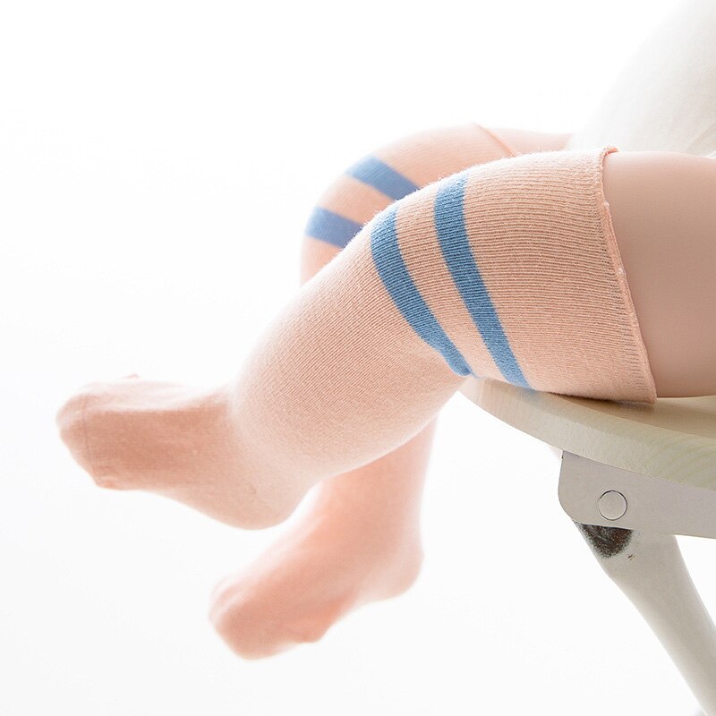 New Stripe Baby Socks Spring Summer Newborn Baby Girl Boy Socks Soft Cotton Kids Infant Toddler Knee High Long Socks Sokken: Dark Pink / 12-36M