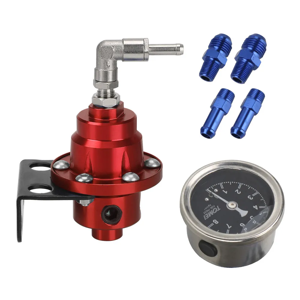 Adjustable Fuel Pressure Regulator with Gauge Kit 7 Colors Aluminum Vehicle Refitting Fuel Supercharger: Red