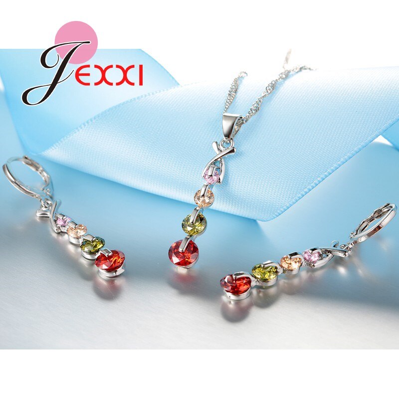 DIY Jewelry Colorful Crystal Beads Tassel Necklace And Earring Set Stainless Silver Chain Women Decors