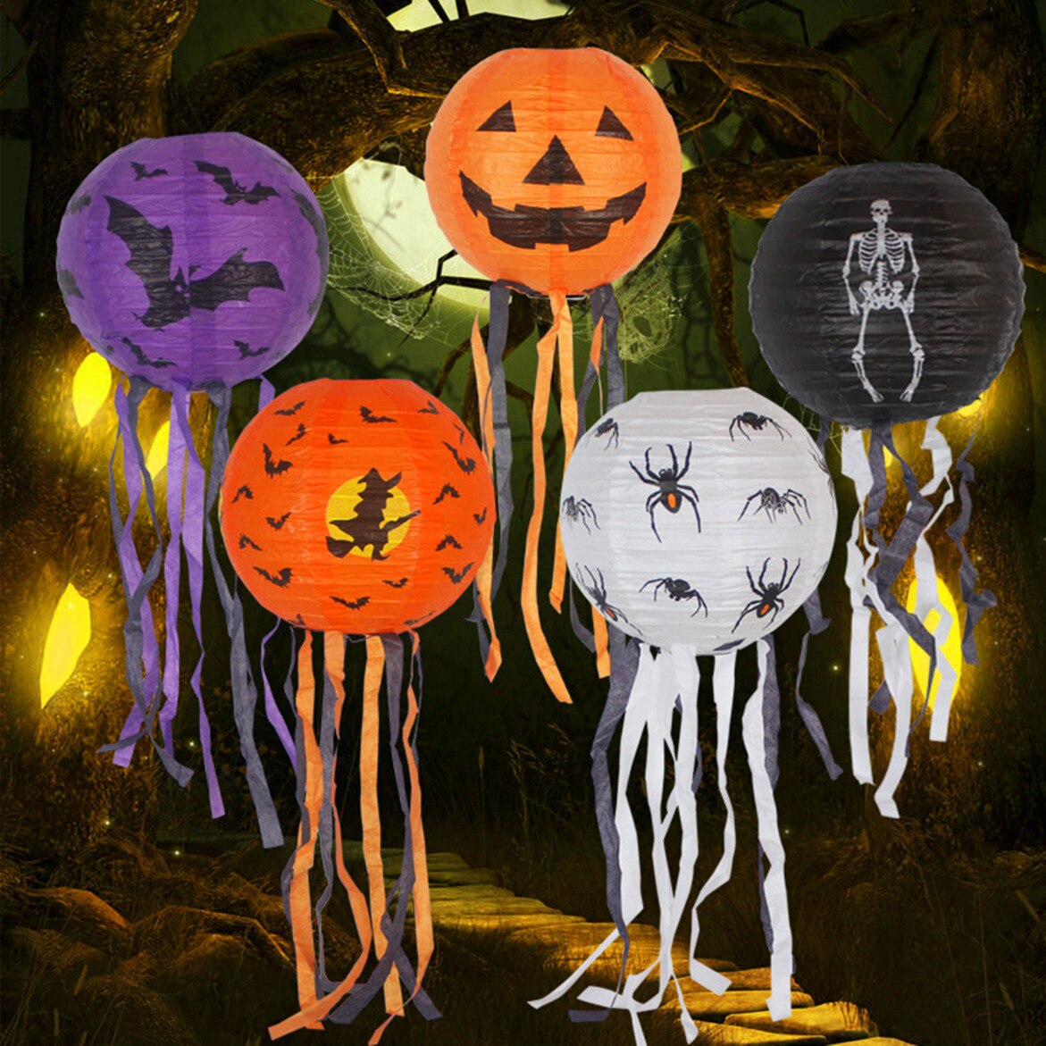 Halloween Decorations Paper Lanterns with LED Light for Halloween Party Supplies Halloween Party Favor