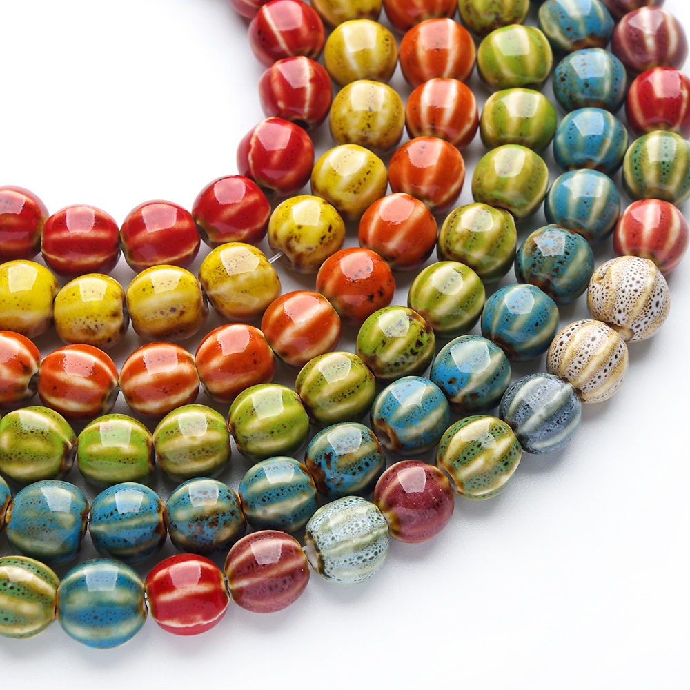 1 hebra 28 Uds. Cuentas redondas de cerámica de 1,1 cm porcelana hecha a mano DIY para la fabricación de joyas fabricación de cuentas de porcelana esmaltada