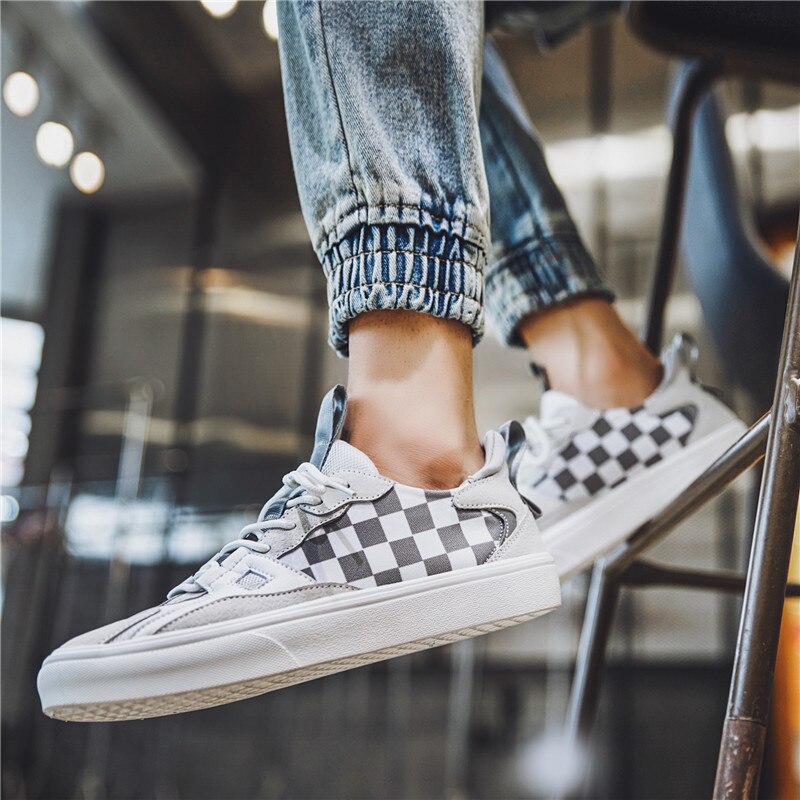 Heren schaakbord canvas schoenen, heren zwart-witte skateboardschoenen, heren casual schoenen, maat 39-44