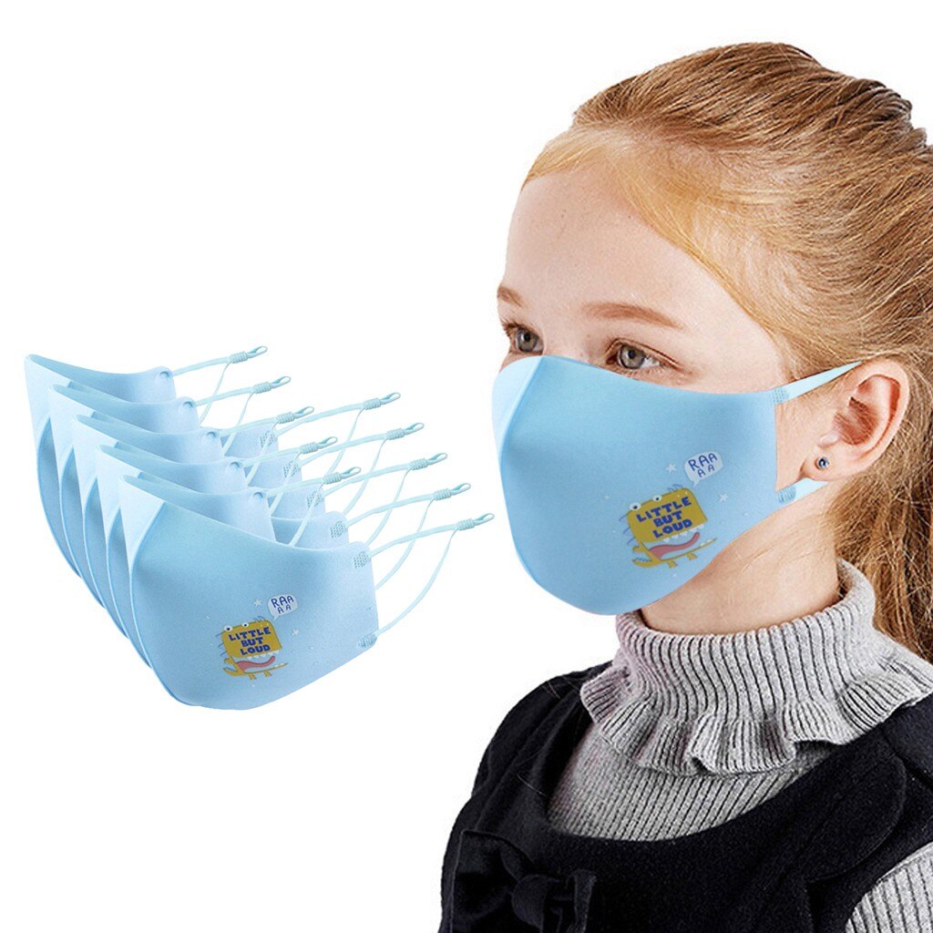 5pcs Children Ski Fasemask Dustproof Reusable Fabric Bandana Cute Cartoon Animal Printed Masque Bandana: Deep Blue