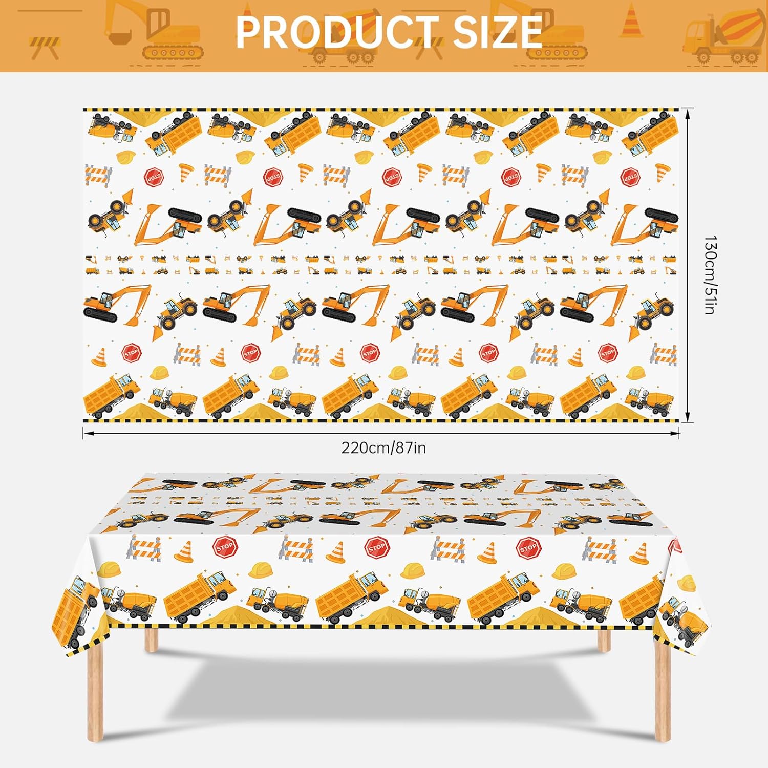 Bouwtafelkleed Dump Truck Tafelkleed Wegwerptafelkleed voor Bouw Verjaardagsfeestje Decoratiebenodigdheden