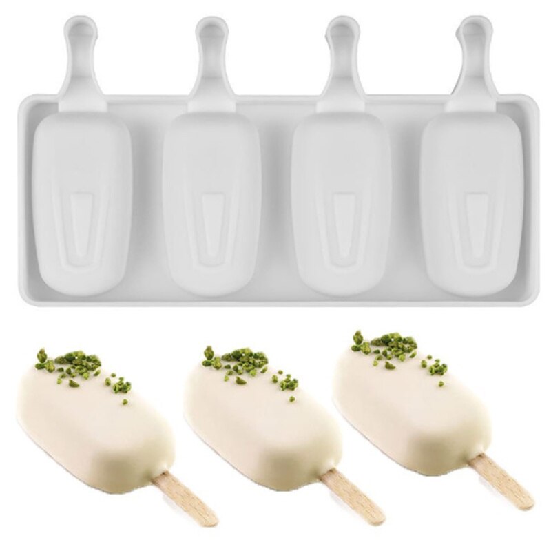 4 Cavity Popsicle Mold Silicone Ice Cream Mold With Sticks DIY Homemade Baking Desserts For Children Party Freezer Fruit Juice