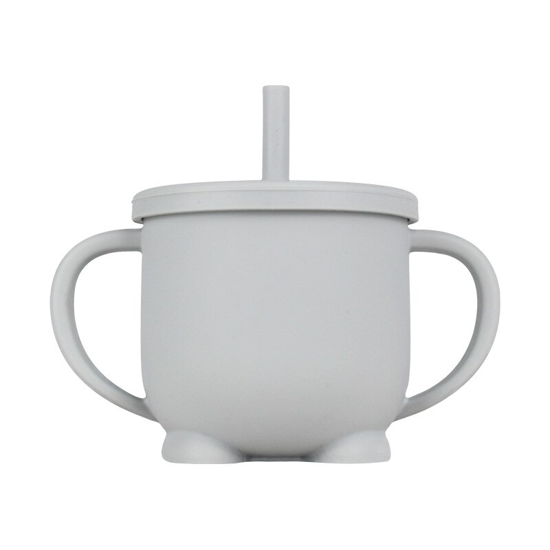 Siliconen Kinderen Stro Cups Baby Leren Om Kopjes Kinderen Lekvrije En -Proof Cups: Gray