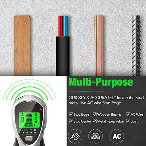 Stud Finder Wall Scanner 4 in 1 Electronic Stud Sensor Locator Wood Beam Joist Finders Wall Detector Edge Center (Grey+Black)