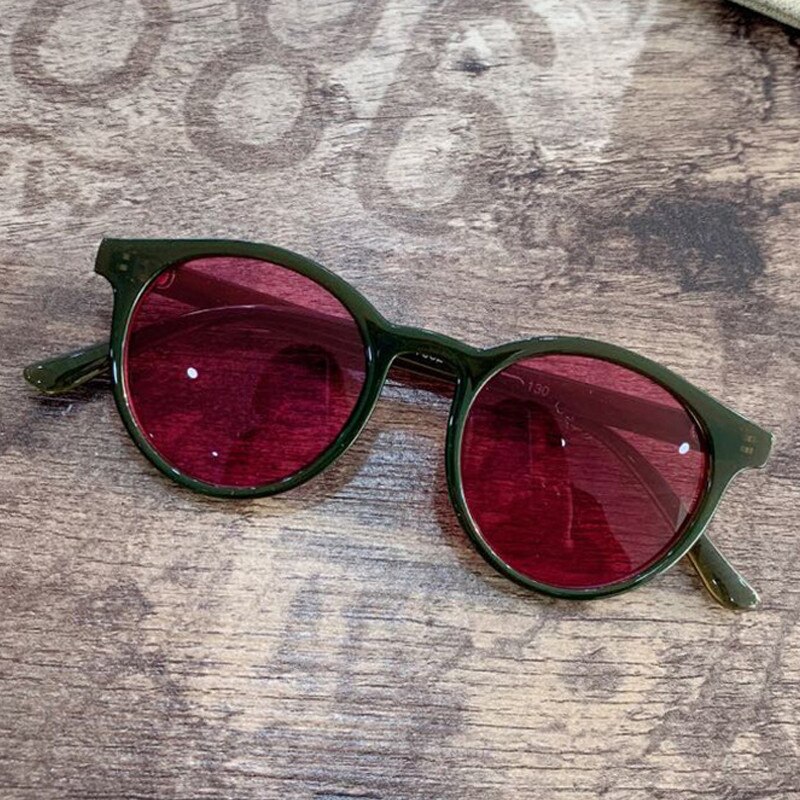 Iboode retro runde børn solbriller drenge piger  uv400 barn solbriller vintage enkle børns nuancer beskyttelsesbriller oculos de sol: Grøn rød