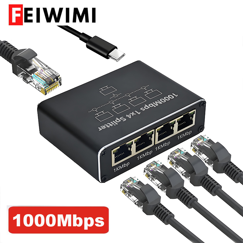 1000Mbps Ethernet Splitter 1 tot 2/4 Gigabit Netwerk Hub RJ45 LAN Internet Connector Voor TV Computer Router schakelaar Set-Top Box
