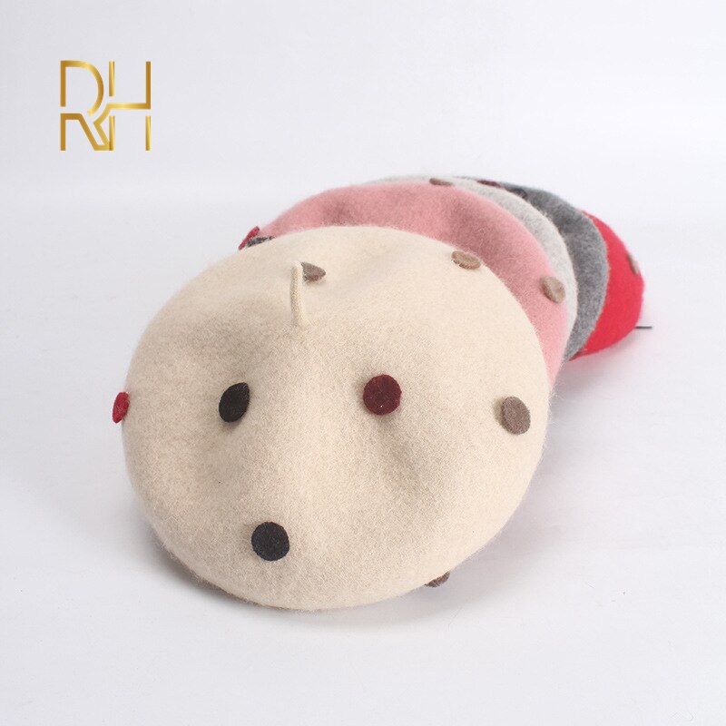 Vrouwen Mode Wol Winter Baret Vintage Polka Dot Britse Stijl Platte Schilder Cap Meisje Vilt Baretten Rh