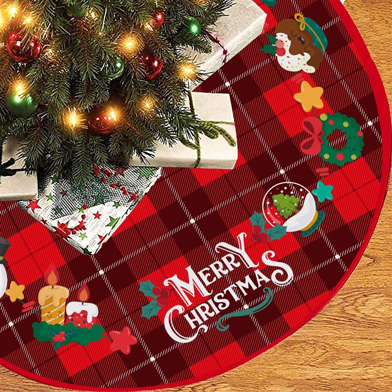 90cm Cross-Border Christmas Tree Skirt Print Tree Bottom Decoration Christmas Supplies Ornaments