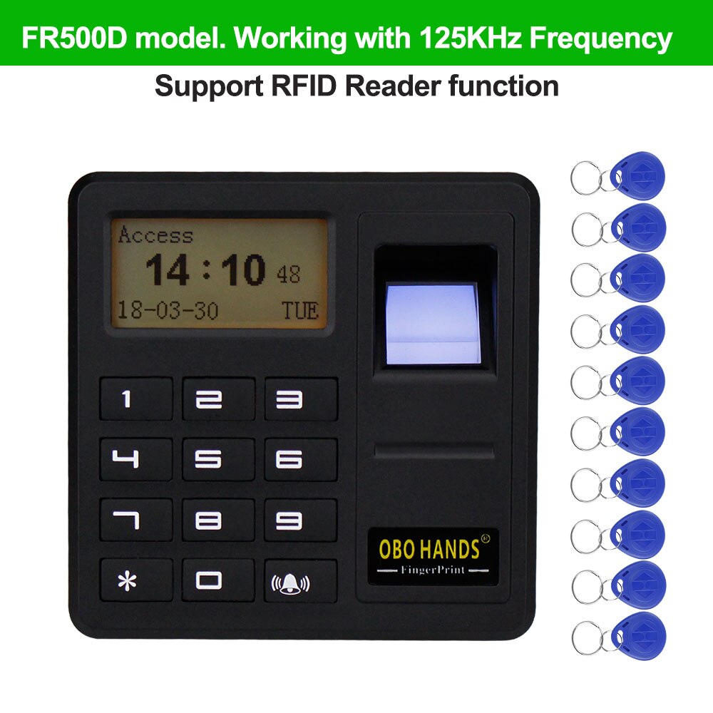 Fingeraftryk adgangskontrolsystem biometrisk rfid tastatur kortlæser døråbner standalone adgangskontrol 125 khz  / 13.56 mhz: Fr500d 125 khz