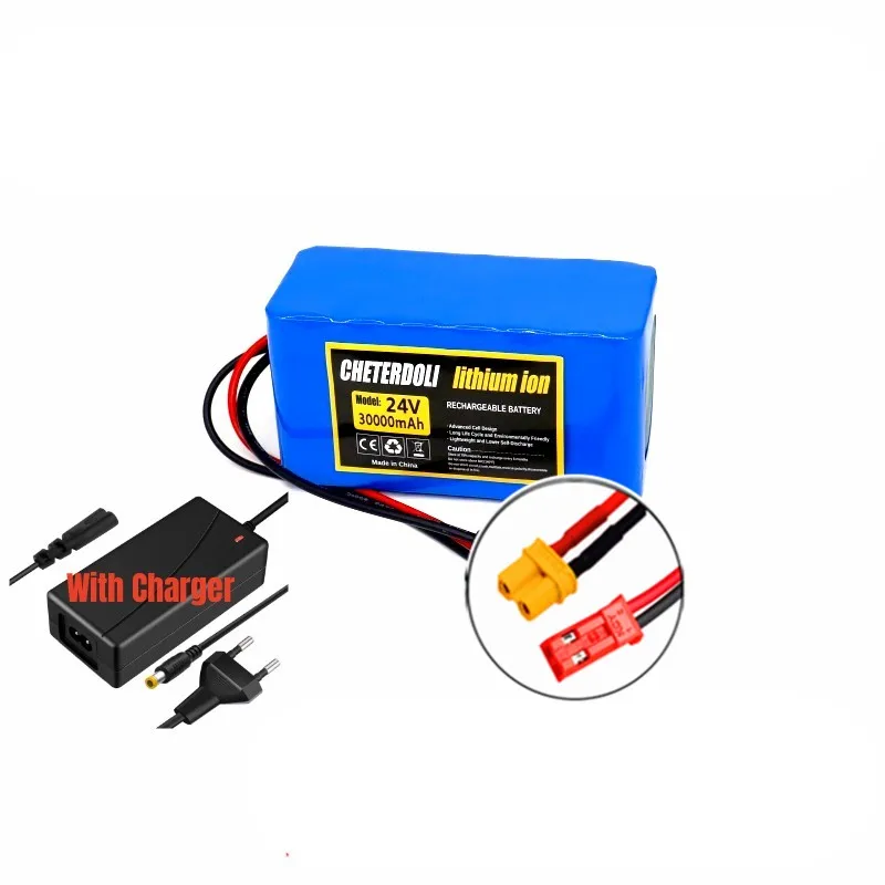 24V 30Ah 7S3P 18650 Li-Ion Battery Pack Lithium Batteries for Electric Motor Bicycle Ebike Sccooter Toys Drill With 2A Charger: black