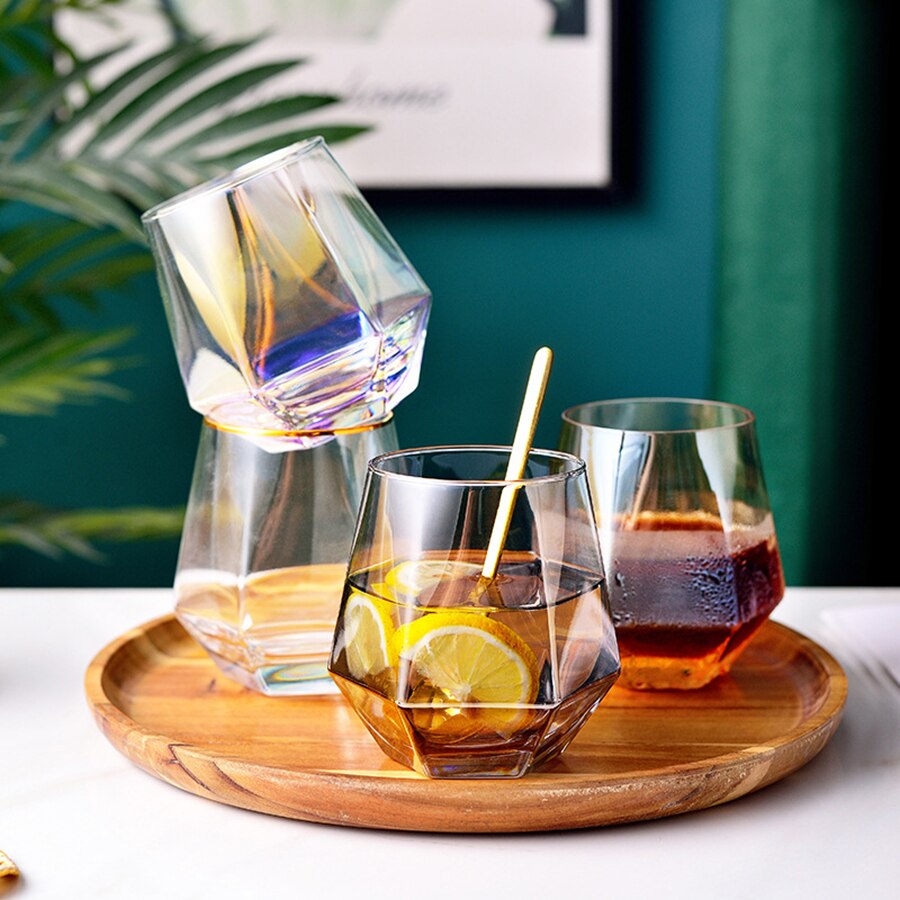 Copas De vino De japonesas De colores geométricos, vasos creativos De Cristal con borde dorado, vasos De vidrio Juic Wisky, vasos De Cristal De Lujo