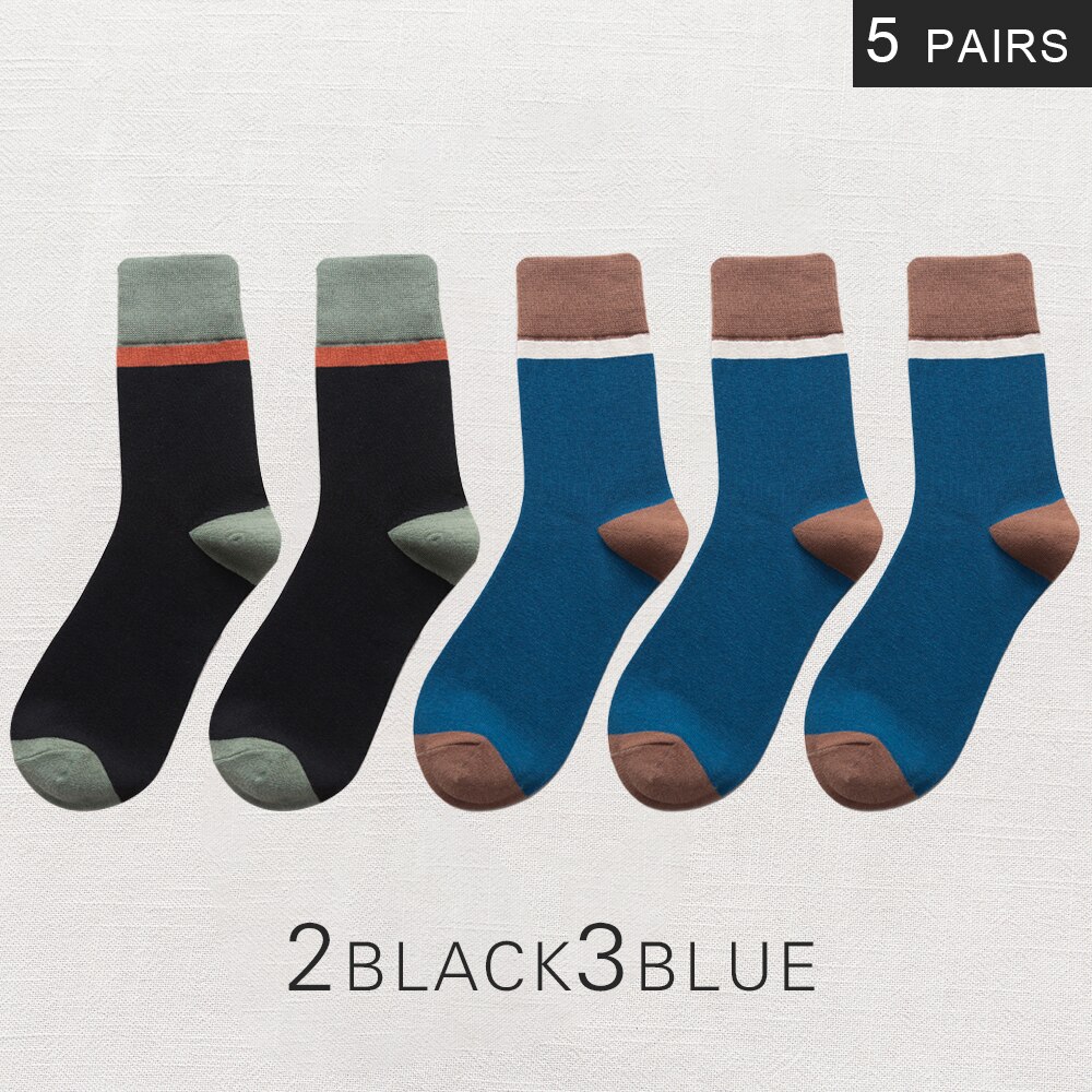Calcetines de algodón transpirables para hombre, calcetín informal de negocios, , estilo Harajuku japonés, invierno,: 2 black3blue