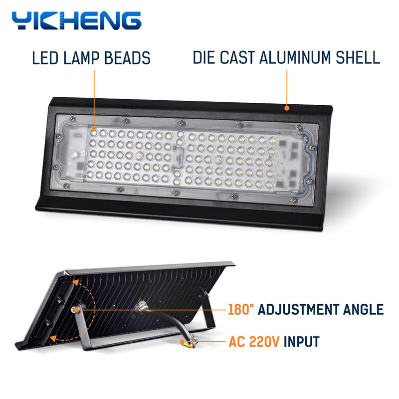 Projecteur LED ultramince, conforme à la norme IP66, éclairage d'extérieur, idéal pour un chantier, 50/100W, ac 220v
