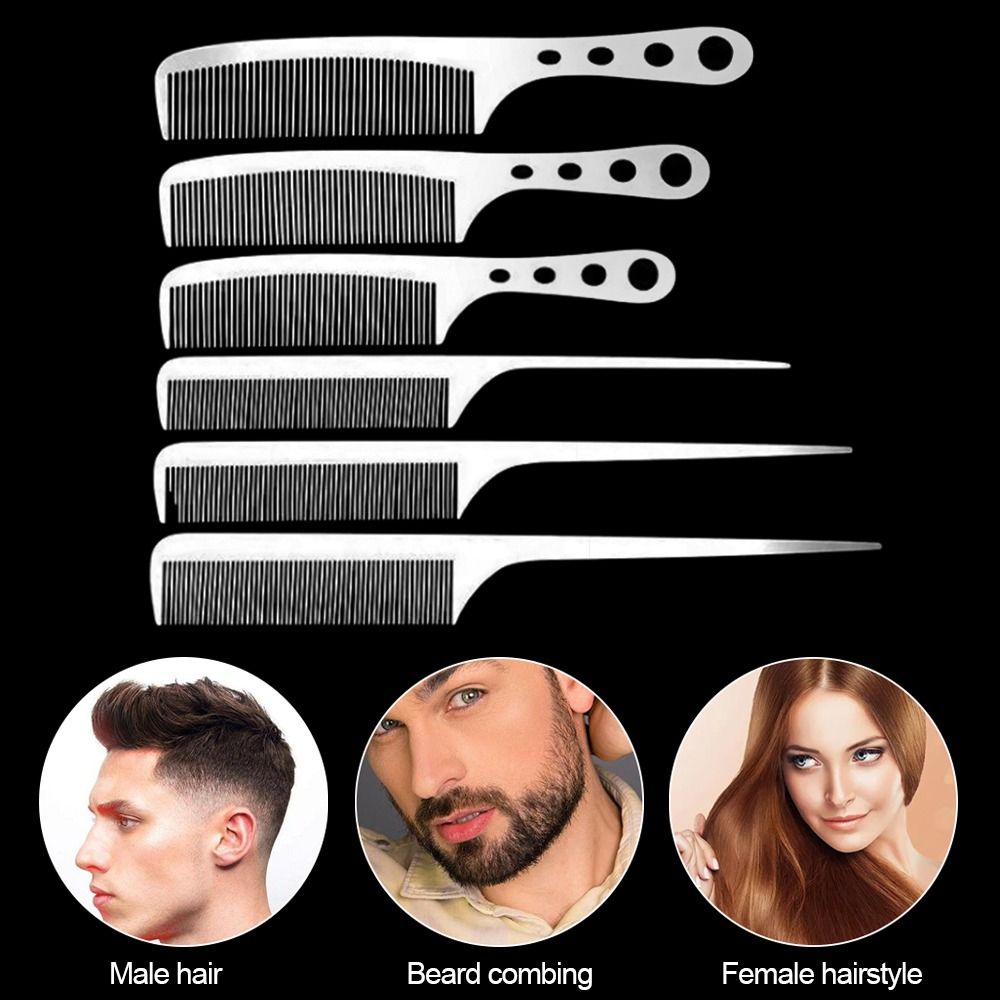 Peine Antiestático de acero inoxidable, peine de peluquería plateado ultrafino, herramientas de corte de pelo, peines de Metal para barbero