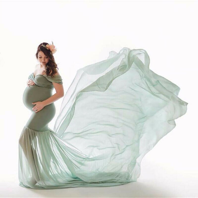 Kvinders graviditet blonde kjole gravid fotografering rekvisitter maxi fotoshoot kjole: Grøn
