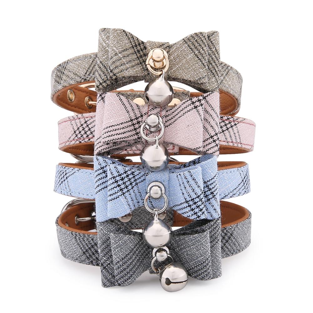 Collar de pu para mascotas, pajarita para perro, collar con campana para gato, rayas, estilo de caballero, 4 colores, collar ajustable para mascotas, producto