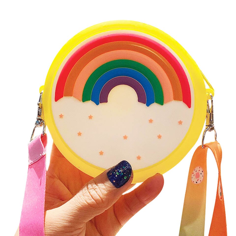 Silicone arco-íris redondo crossbody moeda saco criança menina crianças bolsa de ombro alça ajustável férias viagem bolso pacote: 11