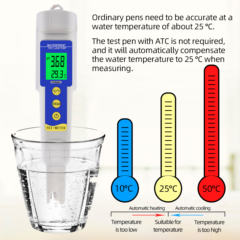 TDS PH Meter Temperature Tester pen 3 In1 Function Conductivity Water Measurement Tool TDS&EC Tester 20%