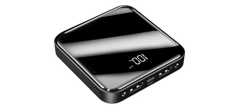 Mini cargador de batería externo para iPhone/Samsung, luz LED, pantalla completa, Monitor LCD, 8000mAh, USB dual, portátil, funda de Banco de energía: Black
