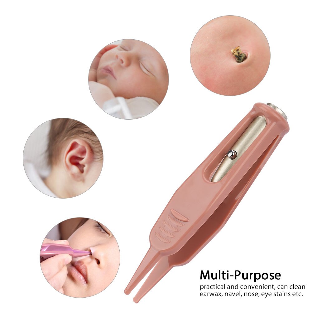 LED Flashlight EarPick Clean Tweezers Tool Ear Nose Navel Stainless Steel Tweezers Earwax Removal Care