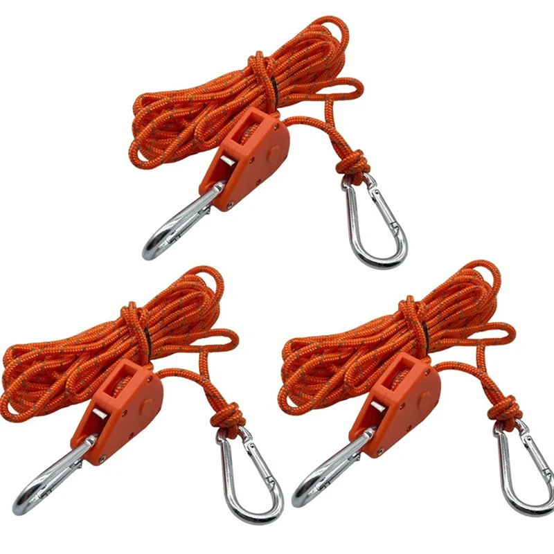 4M 6Pc Reflecterende Camping Tent Wind Touw Vastbinden Spanner Bevestiging Katrol Ratel Luifel Touw Gesp Touw tent Accessoire: WHITE