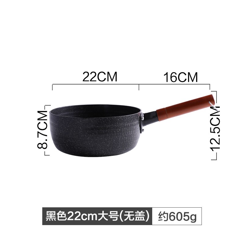 Pentola da neve in stile giapponese, stufa a gas per uso domestico per zuppa di pasta bollente, pentola di pasta istantanea, pentola di latte calda, vaso di fiori antiaderente: 22CM  nero