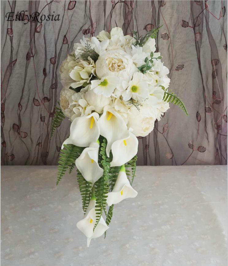 Weiß Braut Strauß Calla Lilie Kaskade Strauß Land Hochzeit Blumen Künstliche Elegante Wasserfall Brautjungfer Strauß