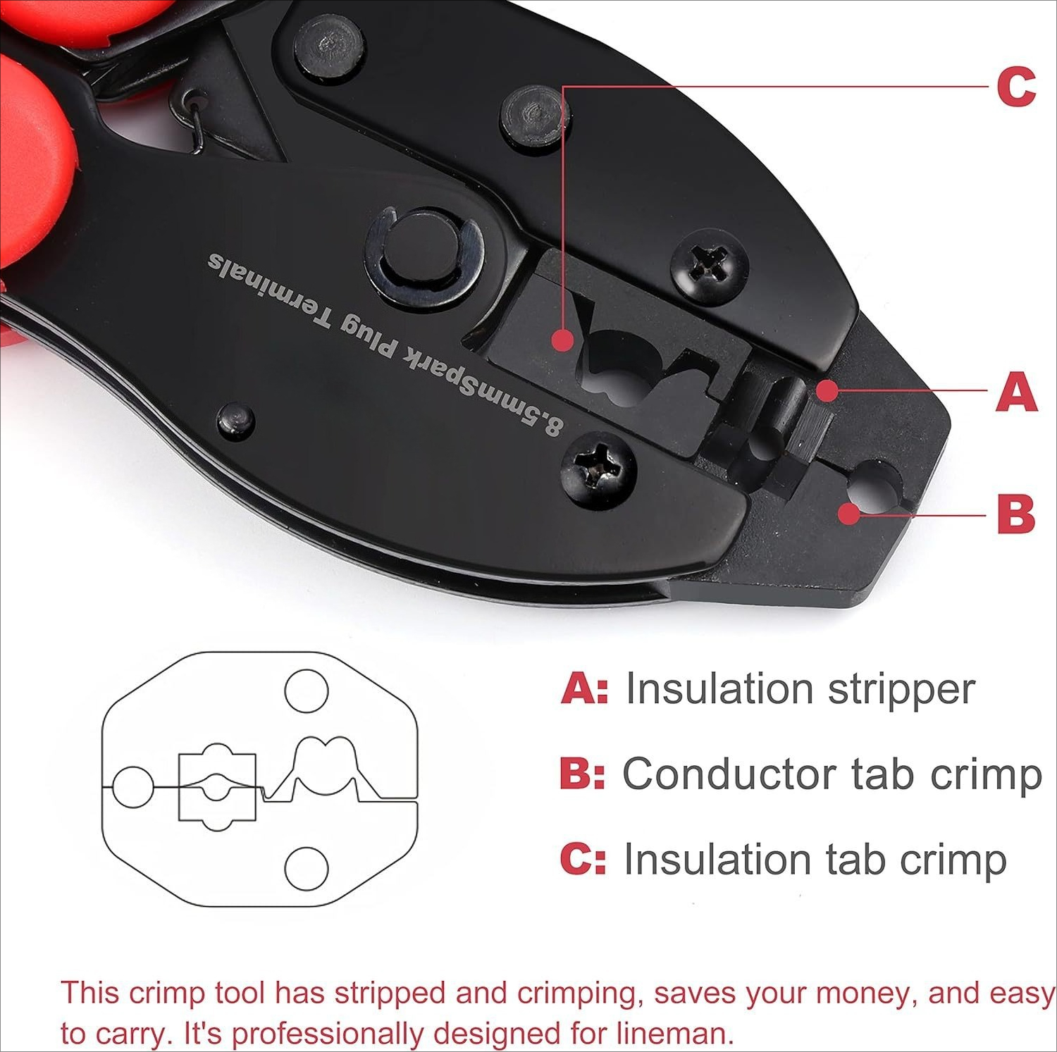 Ratchet Spark Plug Wire Plier Crimper 8.5mm Spark Plug Crimping Stripping Tool Car Automotive Connector Crimping Tools