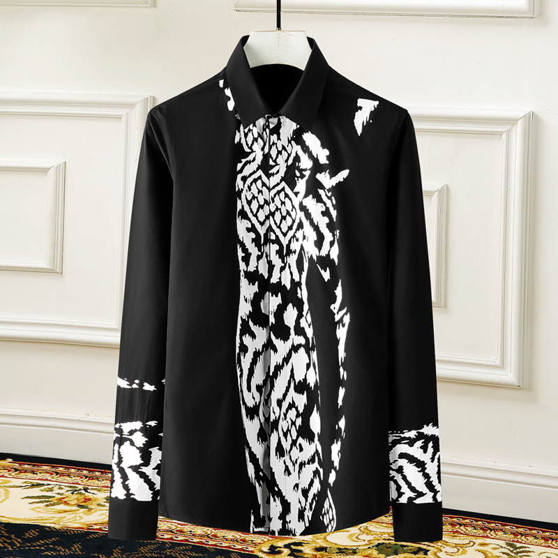 Plus size 3xl 4xl skjorta herrtryck långärmad chemise homme casual slim business manlig klänning skjortor bomull camisas