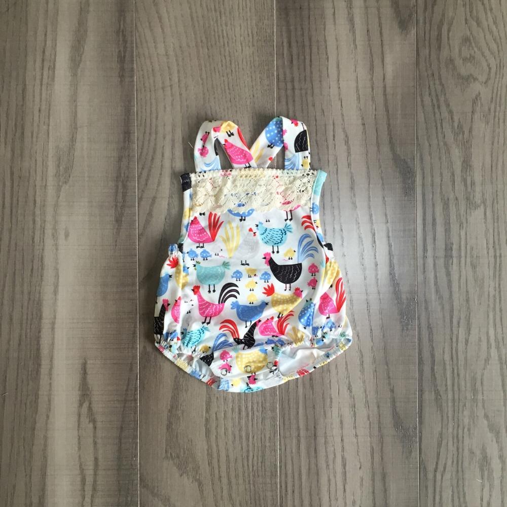 Zomer Baby Meisjes Jongens Koe Farm Yard Truck Mouwloze Tie Romper Kinderen Kleding Boutique Chick Ruche Melk Zijde Jumpsuit: chick / 6m