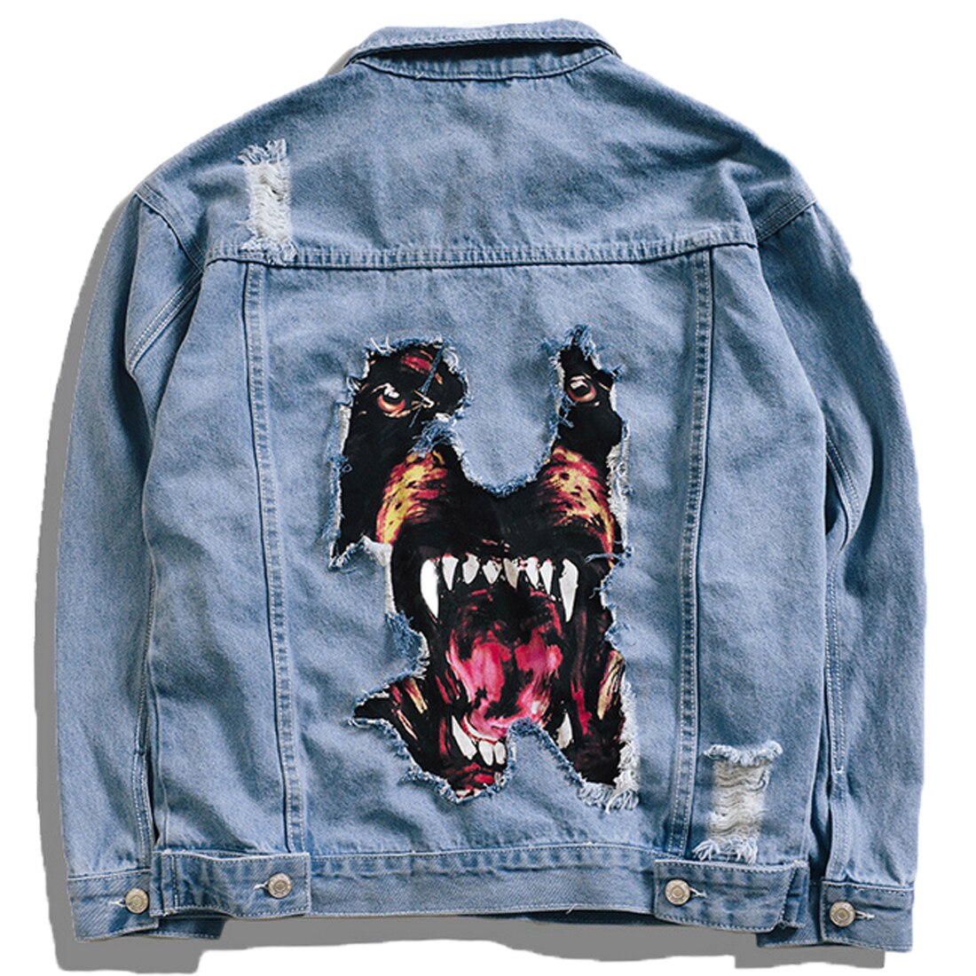 11 bybb's donkere heren hiphop denim spijkerjacks grappige hondenpatch gescheurde gaten windjack harajuku streetwear casual jeans: S
