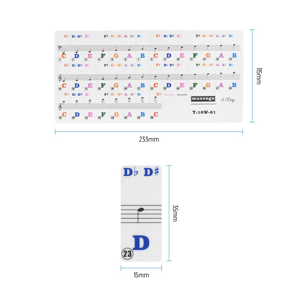 Transparent Removable Piano Keyboard Stickers for 61-key Keyboards for Kids Beginners Piano Practice