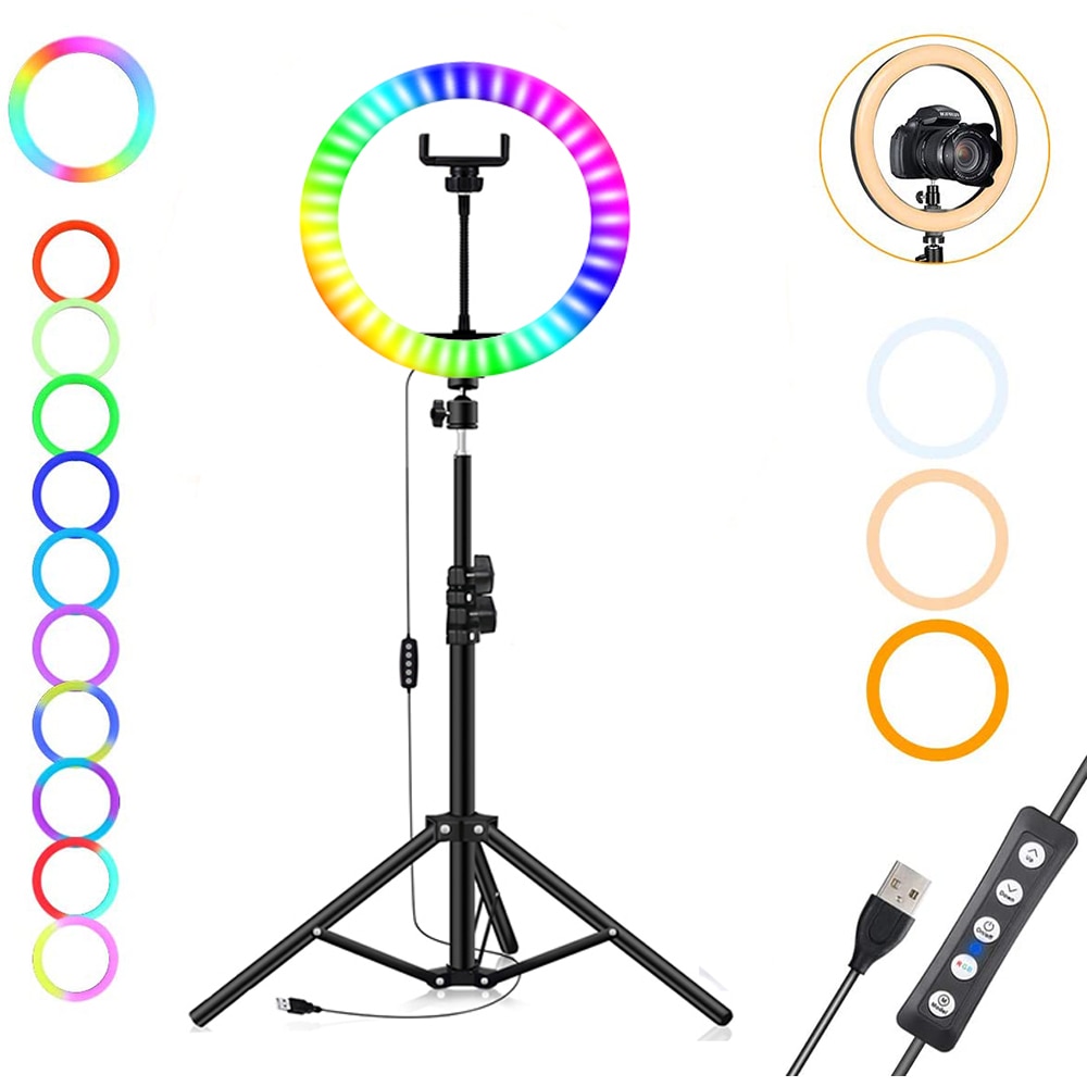 Lumière de remplissage d'anneau de 10 pouces rvb Led avec la lampe de support pour téléphone Mobile de trépied pour la photographie vidéo en direct éclairage coloré de Selfie 26cm