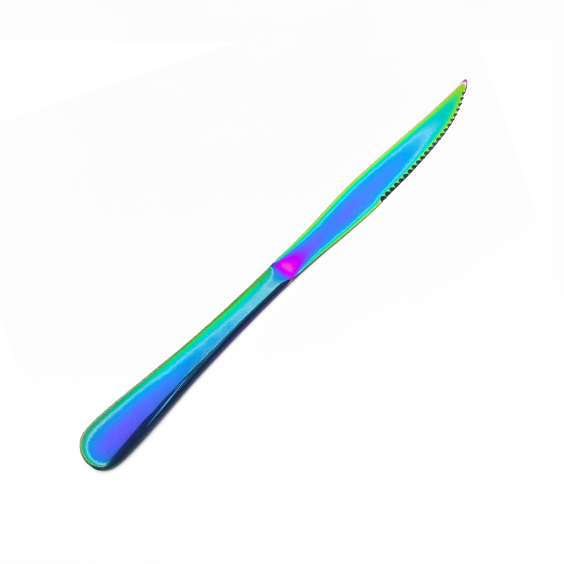 Cuchillos de acero inoxidable para carne de Color arcoíris, cuchillos de cena de estilo occidental, vajilla galvanizada, cubiertos de cena de Navidad, 6 unids/set por juego