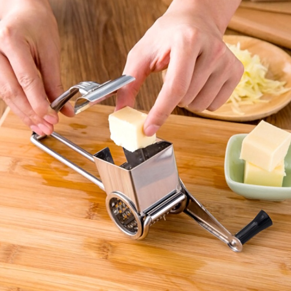 Stainless Steel Rotary Cheese Chocolate Grater 3 Drums Slice Shred Kitchen Tool