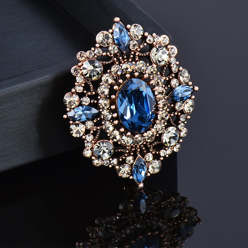 SINLEERY Gothic Style Red Black Blue Oval Big Stone Brooches For Women AAA Cubic Zircon Pins Jewelry Accessories ZD1 SSG
