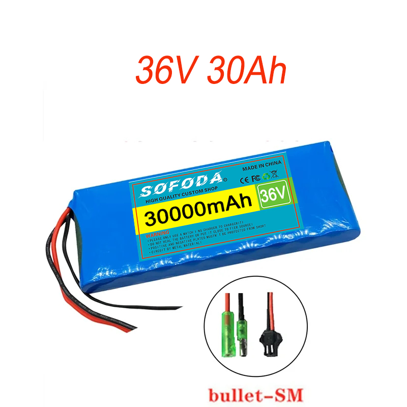 36V 10S1P 30000mAh Battery Pack 20Ah 18650 Lithium Li-ion Rechargeable Batteries 30Ah BMS 500W: Ivory