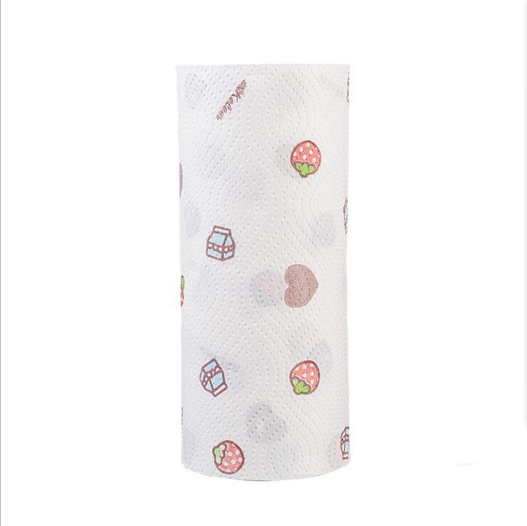 Chiffon de cuisine jetable, papier de cuisine unique, papier de chiffon paresseux de nettoyage, absorbe l'huile de l'eau essuyer petite serviette torchon: Cartoon strawberry